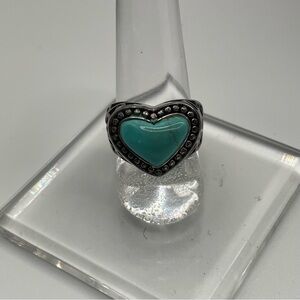Signed 925K Thai Heart Turquoise Stone Filigree Ring - Women Jewelry